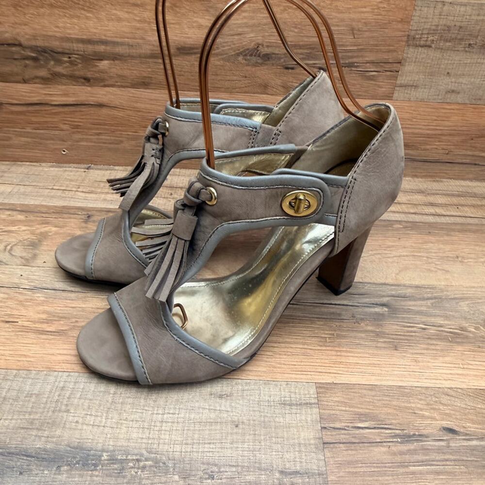 Coach Tristen Heeled Women’s 8 Taupe Suede Leather Sandals